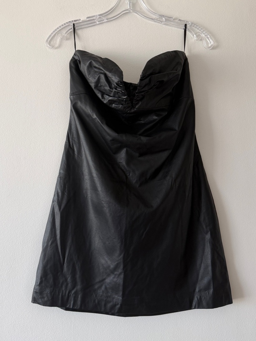 Cotton Candy LA Black Faux Leather Notch Front Strapless Mini Dress Large NWT
